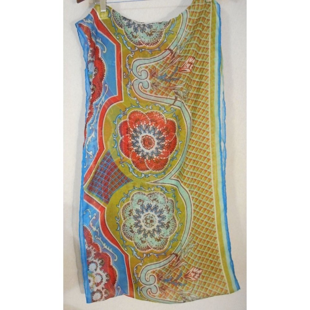 Multicolor Sheer Infinity rectangle scarf abstract ethnic print